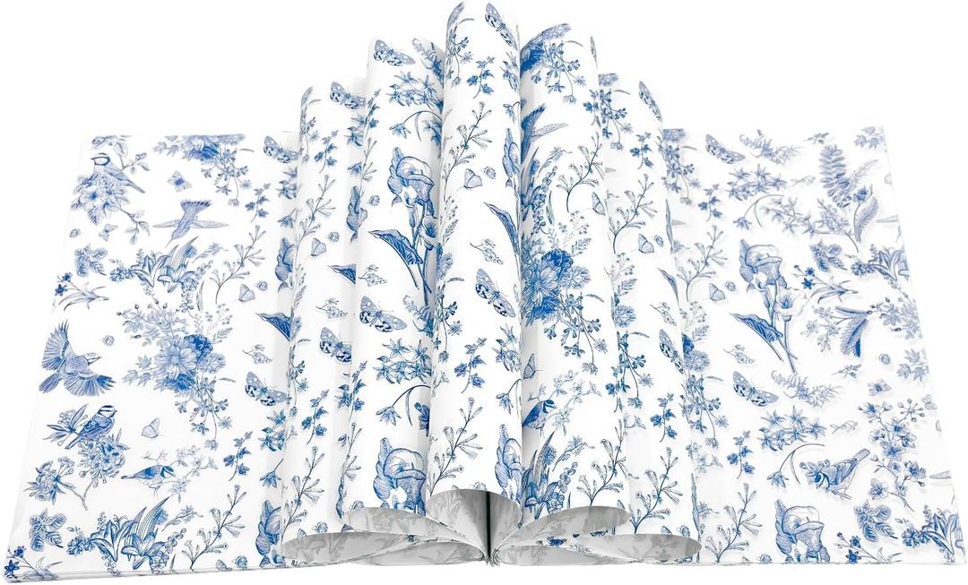 150 Pcs Wax Paper Sheets for Food, Chinoiserie Bird and Flower Design Waterproof Greaseproof Deli Paper, 9.8 x 8.3 Inch Blue Sandwich WrappingPaper, Picnic Basket Liners for Kitchen Party Supplies