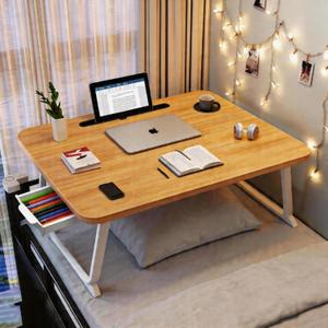 Lap Desk with Drawer, Tablet Slot, Cup Holder - Fits up to 18 Inch Laptops, Folding Bed Desk for Reading, Writing, Eating, Portable Laptop Table for Sofa, Coach, Floor (27.6", Walnut)