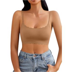 SHENHE Women's Scalloped Edge Wireless Bralette Seamless Tshirt Bra Comfortable Everyday Bra (M)