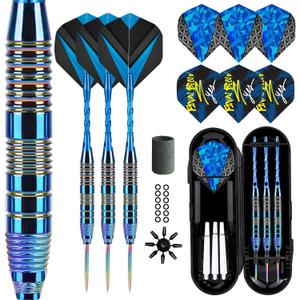 Darts Metal Tip Set 3 Aluminum Shaft Metal Dart Set Professional Darts Steel Tip Sets + Extra Dart Flights 3 Replace Plastic Shafts Beginner or Professional Darts 22g (Blue)