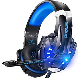 BENGOO G9000 Stereo Gaming Headset for PS5, PS4, PC, Xbox One Controller, Noise Cancelling Over Ear Headphones with Mic, LED Light, Bass Surround, Soft Memory Earmuffs