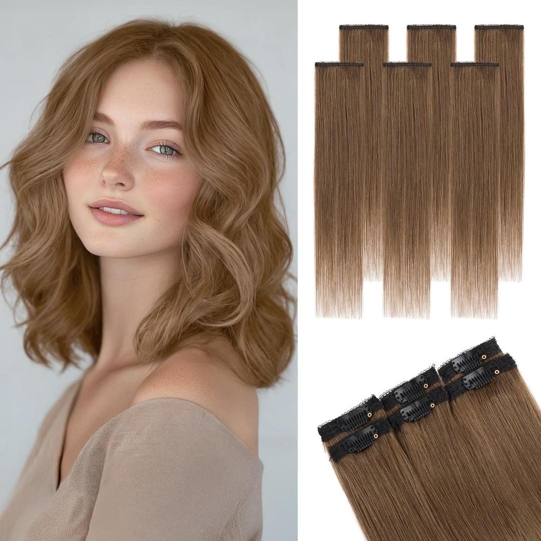 Clip in Short Hair Extensions Real Human Hair,Prokyvity Short Hair Extensions Clip ins,Mini Hairpieces for Volume & Highlights,Seamless & Invisible Design,6 Pieces 31g 10 inch Medium Brown