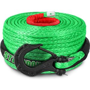 Synthetic Winch Rope, 3/8'' x 60ft 19,854LBS Synthetic Winch Line 3/8 Winch Cable Replacement Synthetic Rope with Forged Winch Hook for 4WD Off Road Vehicle SUV Truck(Green-Slim)