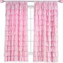 Kotile Pink Ruffle Curtain 54 Inch Length 1 Panel Shabby Chic Ruffled Coquette Curtain for Girls Room, Rod Pocket Privacy Light Filtering Rustic Farmhouse Ruched Boho Ruffle Drape, 52 x 54 Inch