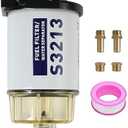 CARMOCAR Fuel Filter Water Separator replacement for Marine Outboard Motor Mercury with 3/8" Barb x 1/4" NPT brass Fittings Replaces# S3213, S3214, 35-60494-1, S3213, 18-7932-1, 18-17928, 35-809097