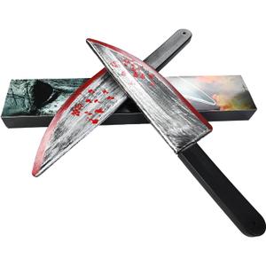 MyersCostume 2Pcs Halloween Knife Jumbo Plastic Bloody Butcher Knife Halloween Butcher Prop Metallic