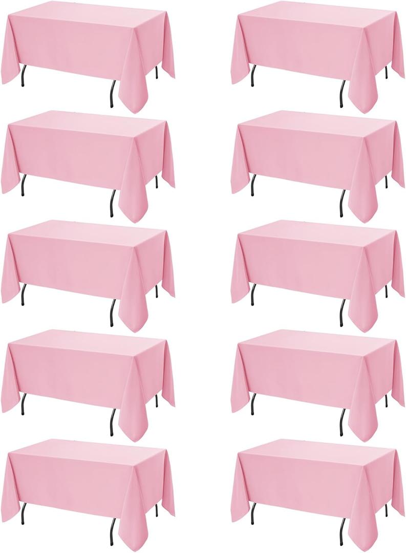 10-Pack Pink Tablecloths for Rectangle Tables, 60 x 120 Inches, Stain-Resistant Polyester Fabric for 6 Foot Tables - Washable Table Covers for Weddings, Banquets, Birthday Parties, Events