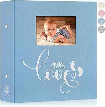 Lanpn Baby Photo Album 4x6 100 Pockets 2 Packs, Mini Linen DIY Window Photo Book Newborn Bebe Album Memory Book Sets, Holds 100 Top Loader Vertical Pictures Gift for Kids Boy Girl Baby Shower, Blue