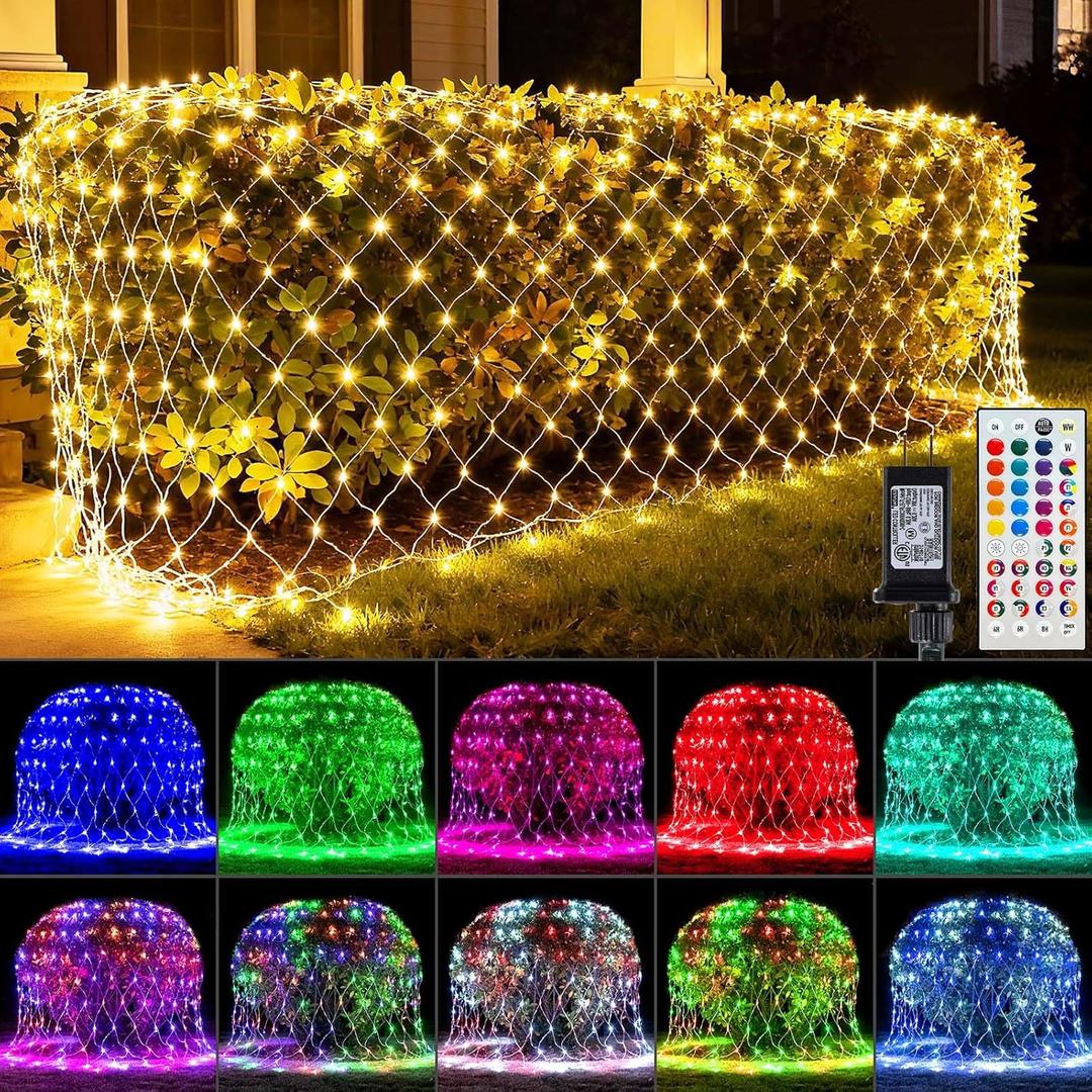 LitHome 10 x 10FT Christmas Net Lights Outdoor, 35 Colors Changing 240 LED Christmas Net Lights with Remote Connectable, 9 Modes RGB Mesh Light Plug in for Bushes, Xmas, Garden, Gazebo, Holiday Decor