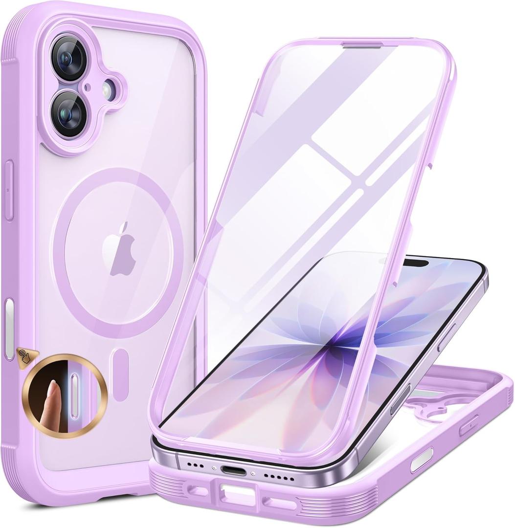 Miracase for iPhone 17 Case 6.3'', Full-Body Military Grade Drop Protection Outdoor Phone case with Built-in Glass Screen &Camera Control,Easy Installation,No Gap,Compatible with MagSafe, Light Purple