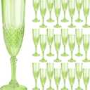 24 Pcs Green Plastic Champagne FlutesGreen Champagne Glasses Bulk, Made of Durable Plastic Material Can be Used for Weddings, Everyday Fun Parties and More