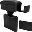 Car Armrest Storage Box with Cup Holder, Adjustable Leather Auto Seat Gap Filler Armrest Extender Pad, Liftable Forearm Wrist Support Center Console Storage Case for SUV Truck (Black)