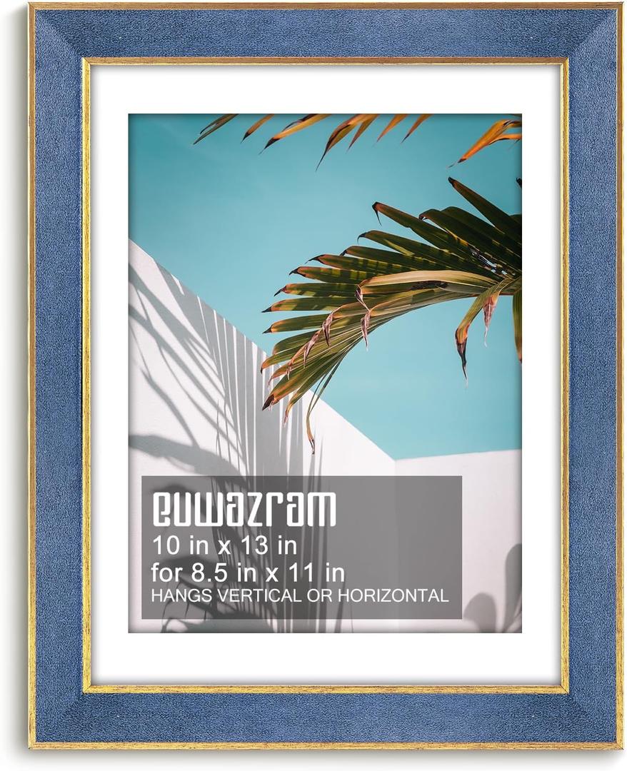 Suede 10x13 Frame - Single Frame, Christmas Elegant Sky Blue 10 x 13 Poster Frame with Mat for 8.5x11, 10x13 Picture Frames for Artwork, Puzzles, Photos and Movie Posters