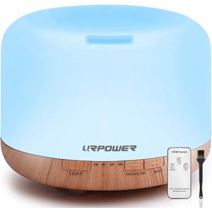 URPOWER 500ml Aromatherapy Essential Oil Diffuser Humidifier Room Decor Lighting with 4 Timer Settings, 7 LED Color Changing Lamp and Waterless Auto Shut-Off (A-yellow)