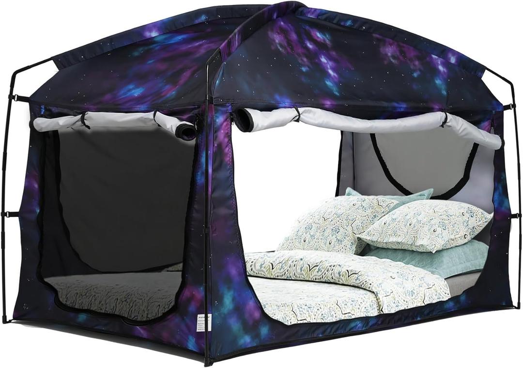 Bed Tent,Portable Privacy Sleeping Bed Canopy,Blackout 90% Drapes for Kids and Adult,Indoor Space Tent with Breathable Large Mesh Windows
