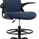 Drafting Chair Tall Office Chair with Flip-up Armrests, Adjustable Height, Enhanced Lumbar Support Ergonomic Rolling Stool, Back Support, Adjustable Foot Rest Ring for Standing Desk Navy, 934W-Z