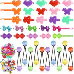 60 Pcs Hair Accessories Set - Plastic Self Hinged Barrettes, Elastic Ponytail Holders, Assorted Hair Clips for Girls and Toddlers (Cute Style)