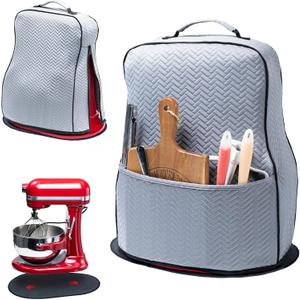 BAGSPRITE Stretchy Stand Mixer Cover with Appliance Slider- Washable Appliance Cover Compatible with Kitchenaid Mixer5/4.5 Quart - Dust Cover with Pockets for Kitchen Aid Accessories and Attachments (Gray)