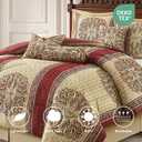 Queen Comforter Set, Wine Gold Medallion Jacquard Design, Luxurious Bohemian 7 Pieces Bedding Set with Decorative Pillows and Bed Skirt