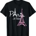 I Love Paris Eiffel Tower France French Souvenir T-Shirt (Small, Black)
