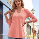 Long Sleeve Shirts for Women 2026 Spring Dressy Casual Blouses Pleated Crewneck Tunic Tops for Leggings Cute Tee (M)