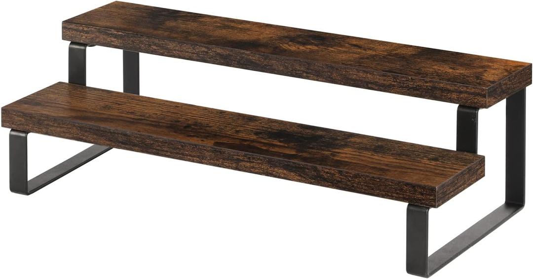 YINMIT Wooden Display Riser Stand, Tiered Perfume and Cologne Organizer Stand, 2 Tier Spice Rack Organizer, Rustic Display Shelf for Candles (2 Tier), 13.8 x 6 x 4.5 inches