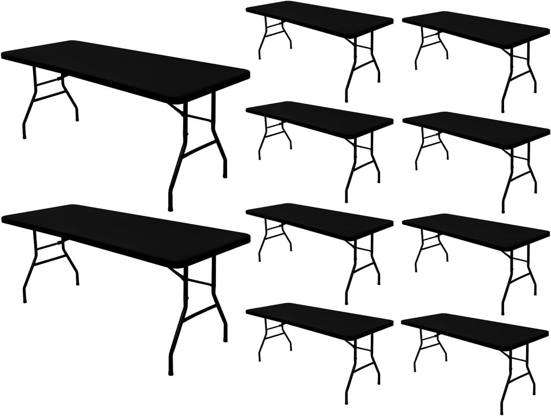 10 Pack Picnic Table Cover Fitted Tablecloth for 6 Foot Rectangle Tables Elastic Waterproof Stretch Washable Patio Folding Outdoor Spandex Table Cloth for Camping Banquet and Parties (Black,30" x 72")