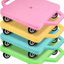 4 Pcs Colored Sports Scooter Board with Handles Plastic Sitting Floor Scooter for Kids Suitable for Children Gym Indoor Outdoor Activities Physical Education Equipment (Pink, Yellow, Blue, Green)