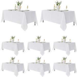 Fitable 8 Pack Rectangle Tablecloths: Stain Resistant Wrinkle Free Circle Table Clothes, Washable Reusable Polyester Table Covers for Wedding Party Birthday Banquet Reception(White, 60x102 Inch)