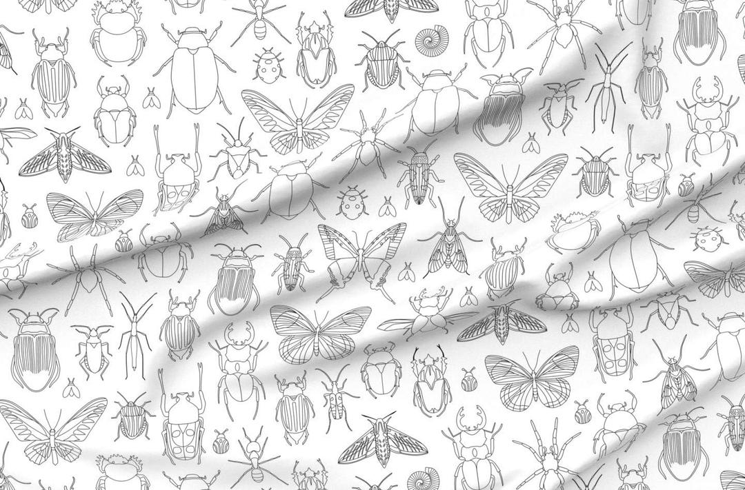 Spoonflower Fabric - Bugs Coloring Insects Butterflies Nature Book Black White Butterfly Printed on Petal Signature Cotton Fabric by The Yard - Sewing Quilting Apparel Crafts Decor