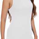 BATHRINS Womens Ribbed Tank Tops Summer Sleeveless Racerback Scoop Neck Fitted Casual Basic Knit Shirts, Small, White 