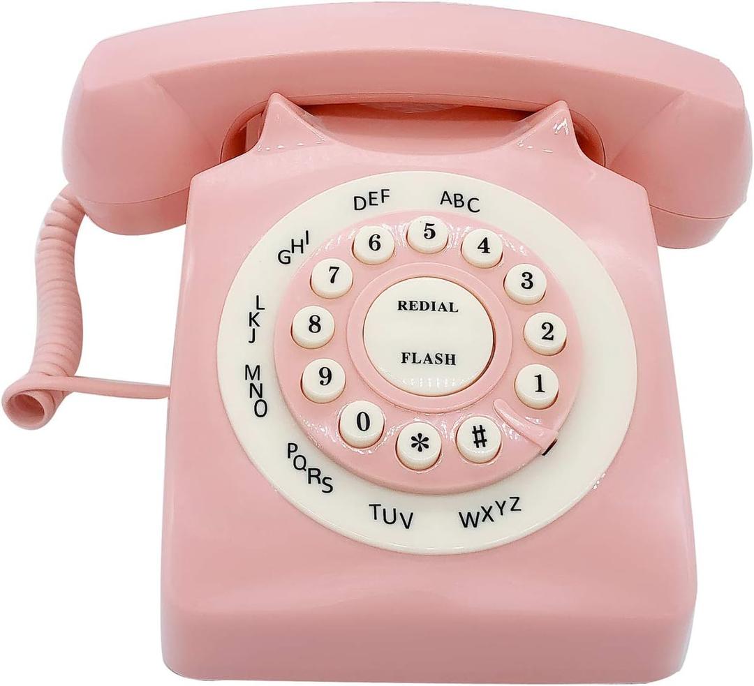Retro Corded Landline Phone, TelPal Classic Vintage Old Fashion Telephone for Home & Office, Wired Home Phone Gift for Seniors (Pink)