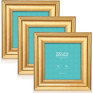 LaVie Home 5x5 Picture Frames (3 Pack, Gold) Square Photo Frame Set with High Definition Glass for Wall Mount & Table Top Display