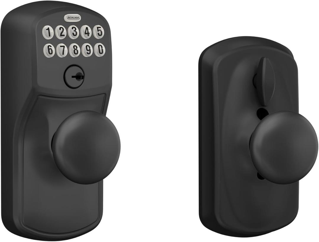 Schlage Plymouth Keypad Lock with Lever Handle, Electronic Keyless Door Entry, Flex Lock AutoLock Option, Matte Black, FE595 PLY 622
