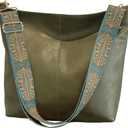 Hobo Crossbody Bag Vegan PU Leather Wide Guitar Strap Purses Stylish Boho Shoulder Tote Bucket Bag with Zipper for Women Working Shopping Traveling Daily Use Gifts(Green)