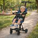 Dream On Me Coast Rider Travel Stroller, Lightweight & Compact Baby Stroller, Theme Park Approved, Book-Folding Design, Adjustable Handle, Soft-Ride Wheels, Converts to Rider & Scooter - Navy