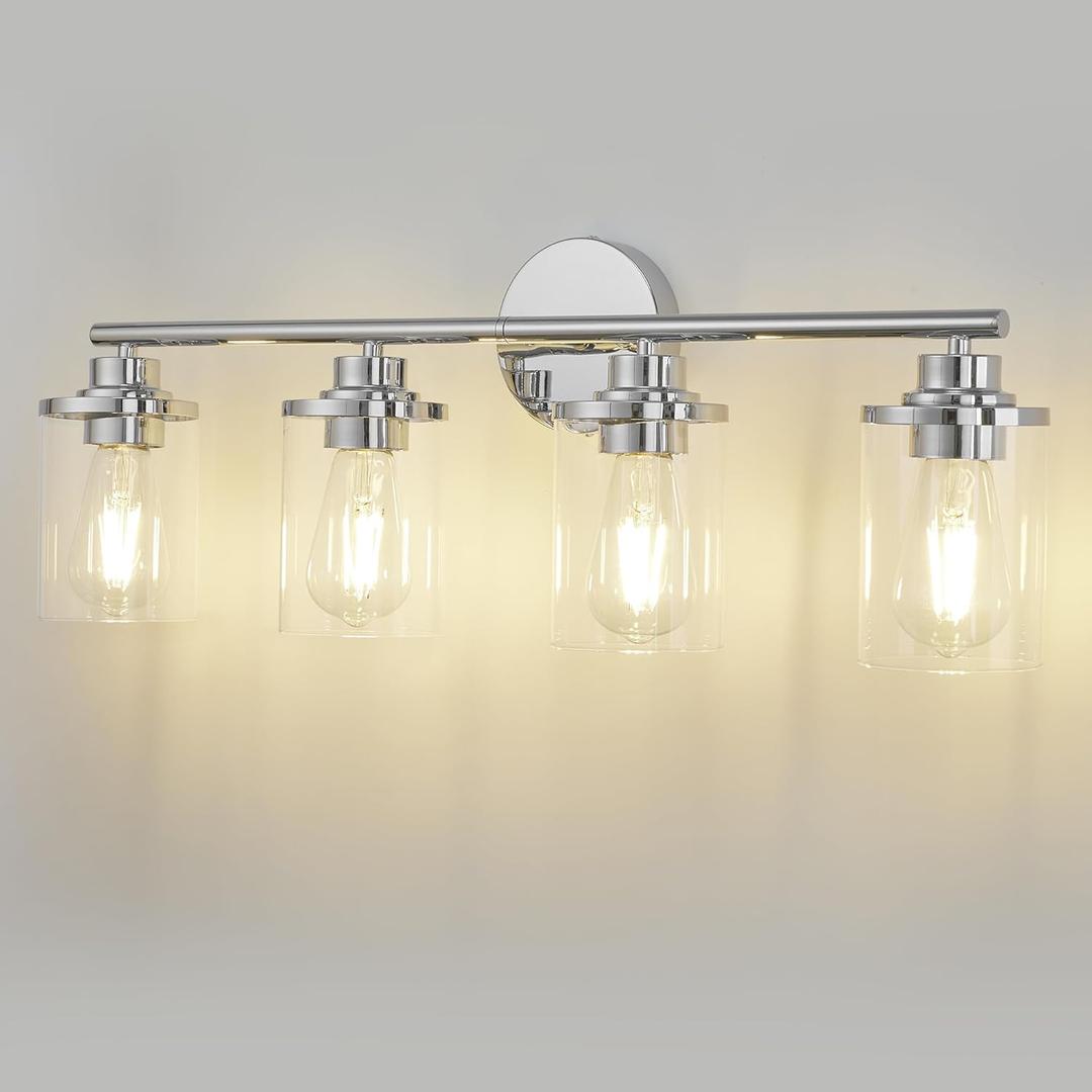 Bathroom Light Fixtures,Chrome Vanity Lights Over Mirror,Chrome Vanity Light for Bathroom, 31''Chrome 4-Light Modern Sconce