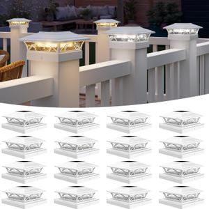 APONUO Solar Post Cap Lights 16 Pack - 4x4 5x5 6x6 Fence Post Lights, Auto On/Off, Waterproof IP64, 2-Mode (Warm/Cool White), Deck Patio Yard Solar Light for Wood & Vinyl Posts, White
