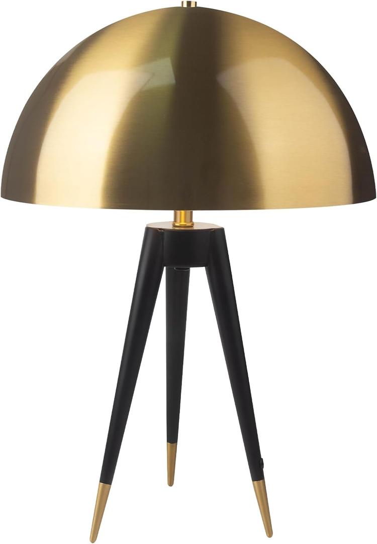 Brass Table Lamp, Gold Mushroom Table Lamp Nighstand Lamp, 21" Minimalist Bedside Lamp with Black Metal Tripod Base, Mid Century Dome Desk Lamp for Bedroom Living Room Office Study
