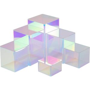 Thyle Jewelry Acrylic Risers Square Cube Display Nesting Risers Figure Stand with Hollow Bottoms Display Stand Shelf for Cosmetics Food Collectibles Perfume, 6 Sizes(Colorful,12 Pcs)