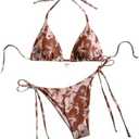 MakeMeChic Women's Halter Tie Side Triangle High Cut Bikini Set Bathing Suit Swimsuit, Small