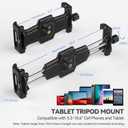 KDD iPad and Phone Tripod Mount Adapter with Ball Head, iPad Holder for Tripod, 360 Rotatable Tablet Clamp Mount fits iPad Pro 12.9, Air Mini 3 4, Galaxy Tab, Surface Pro, Selfie Stick(5.3-10.6")