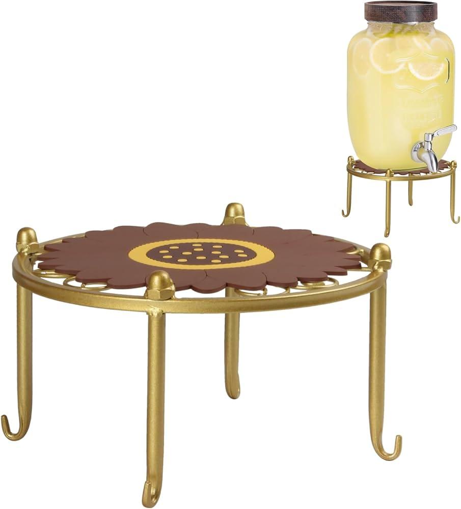 Heavy-duty Metal Beverage Drink Dispensers Stand, Drinking Crock Cold Water Glass Container Holder, Countertop Rack Base for Juice Lemonade Dispenser Mason Jar, Max Diameter 8", Gold