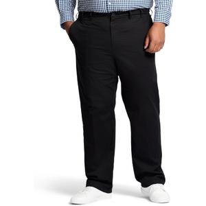 Izod Men's Big and Tall Performance Stretch Flat Front Pant (48W x 30L, Black)