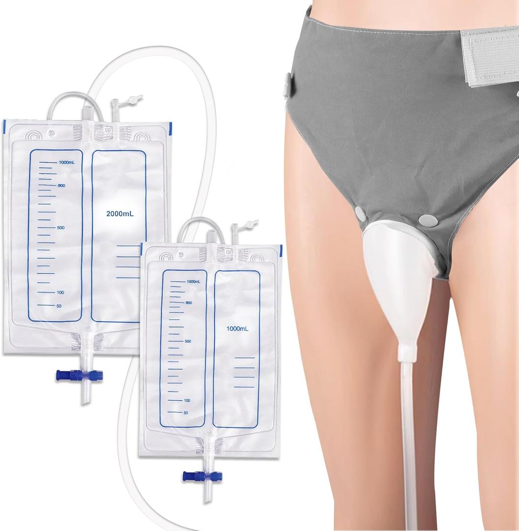 Wearable Urine Collector with Silicone Urine Pouch Breathable Fixing Pants Urinary Drainage Bags 2000ml and 1000ml 1.2M Catheter for Long Time Use