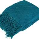 PAVILIA Teal Blue Knit Throw Blanket for Couch Bed, Soft Knitted Farmhouse Sofa Throw for Living Room, Lightweight Decorative Summer Throw Blanket for Chair, Outdoor Textured Boho Blanket, 50x60