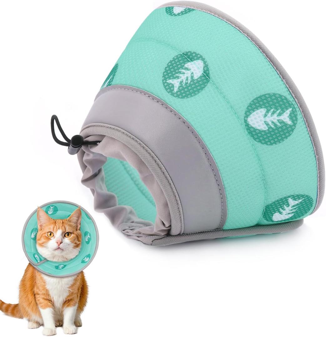 Cat Cone Collar Soft Elizabethan Collar for Surgery Recovery - Adjustable for Small and Large Cats Kittens to Stop Licking (S (Neck 5"-7"), Green)