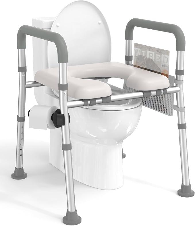 HOMLAND Raised Toilet Seats for Elderly, Toilet Seat Riser with Handles
181kg Capacity, Adjustable Height & Width, Padded Seat & Non-Slip Feet, Aluminum Raised Toilet Seat, Fits Most Toilets
