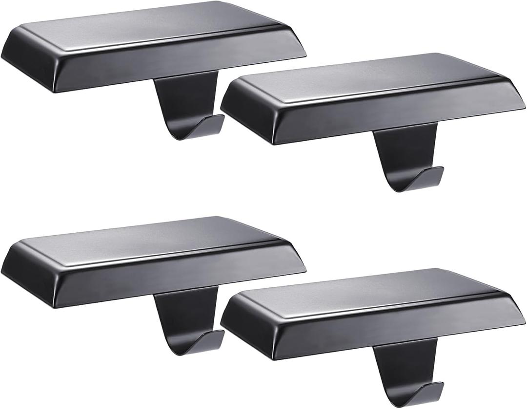 Sunshane 4 Pieces Christmas Stocking Holders Mantel Stocking Hanger Hooks Fireplace Mantle Metal Hang Bases for Xmas Party Decorations (Black)