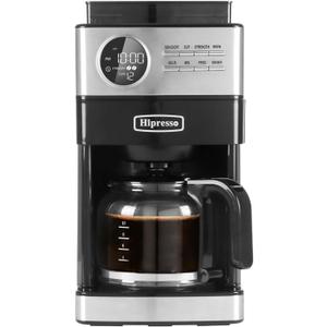 Programmable Drip Coffee Maker with Burr Grinder,12 Cups,Black/Stainless Steel with Water Filter